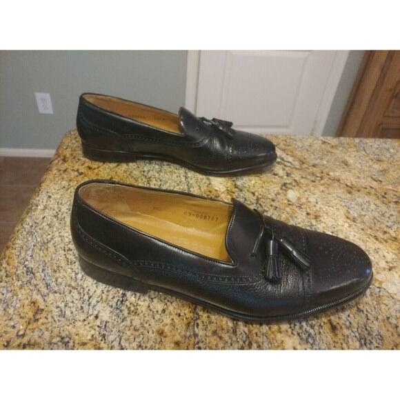 MEZLAN HAVANA MENS TASSLE LOAFER DRESS SHOES SIZE 9.5 M CAP TOE LEATHER BLACK - Picture 7 of 12